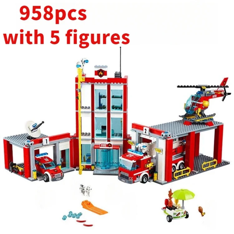 Lego Set City - Городская пожарная станция, вертолет, грузовик, гараж,