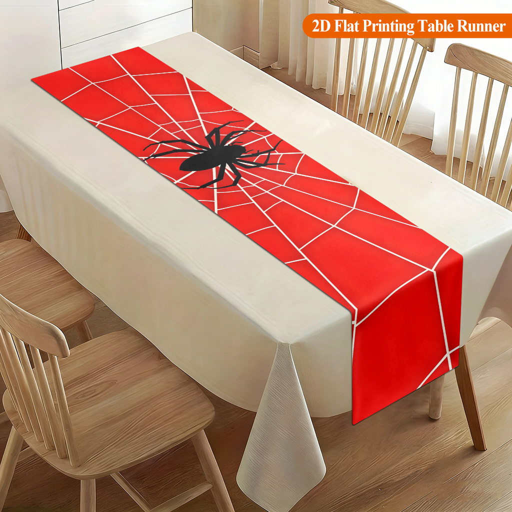 Christmas Table Runner - 1 шт. Скатерть-паутина с красными пауками,
